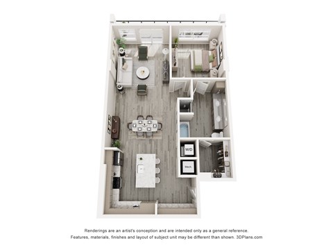 Floor plan for 1 bed, 1 bath, 1156 sqft